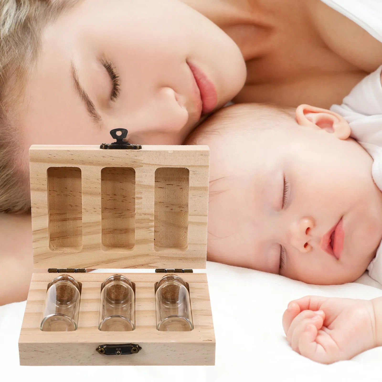 Fetal Hair Collection Box Umbilical Cord Storage Bottle Wooden Keepsake Box for Baby Teeth Hair Messages Wall Hanging Decorative