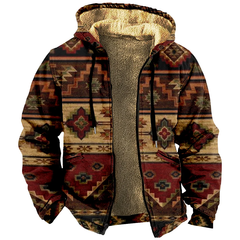 Tribal Graphic Print Vintage Hoodie 2023 New Long Sleeve Zipper Sweatshirt Winter Stand Collar Coat Women Men Fashion Clothes