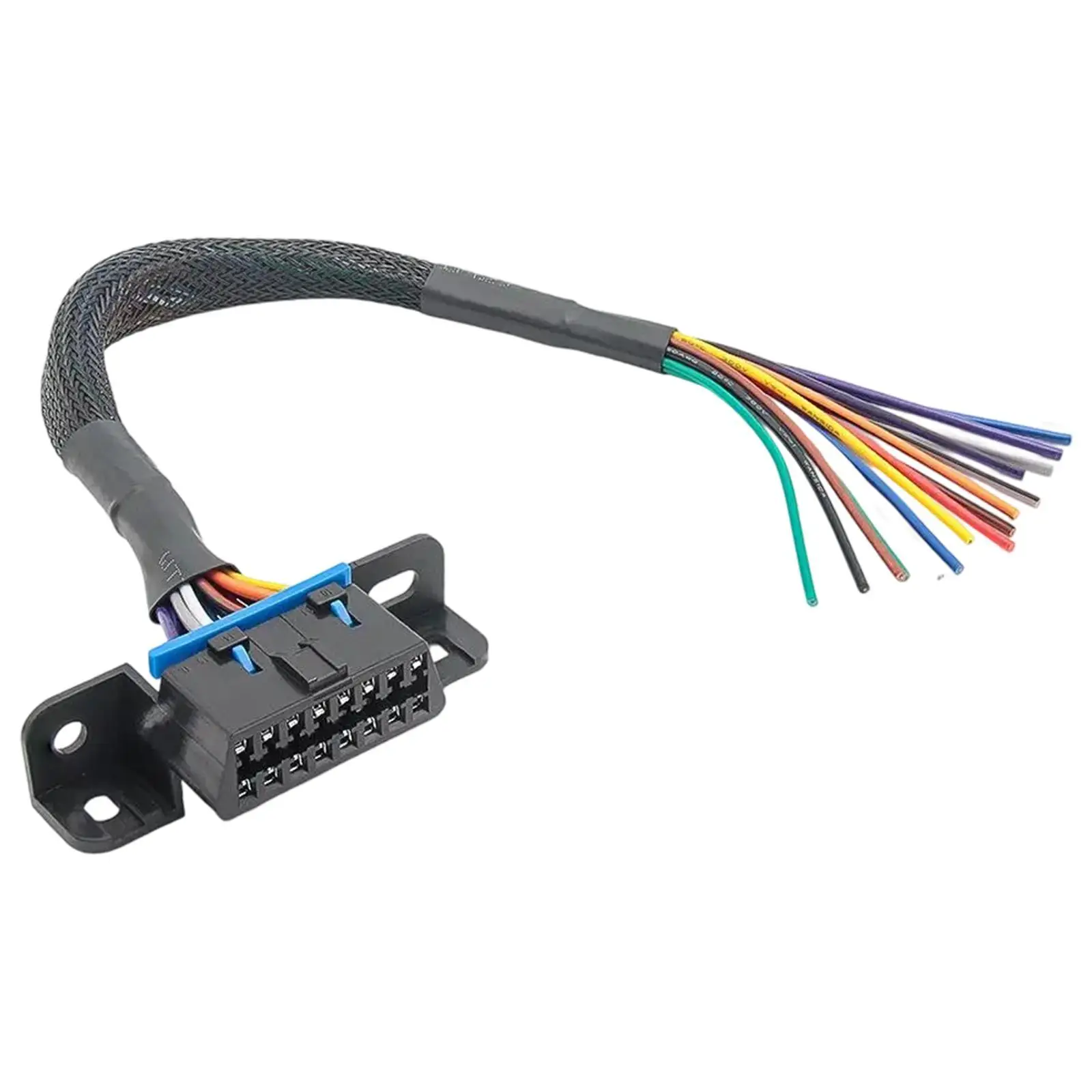 Cabo obd2 de 16 pinos, conector de fiação automática, chicote de cabos 12 "/30cm com suporte de montagem underdash, kit de reparo, cabo rabo de porco
