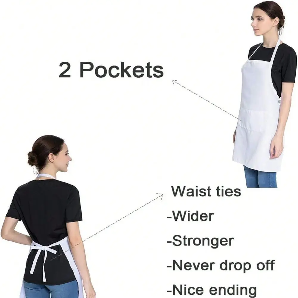 12Pack Polyester Apron With 2 Pockets, Cooking Kitchen Apron With Long Ties, Washable Aprons For Women Men Chef, Painting BBQ Grilling Baking Restaurant, Machine Washable