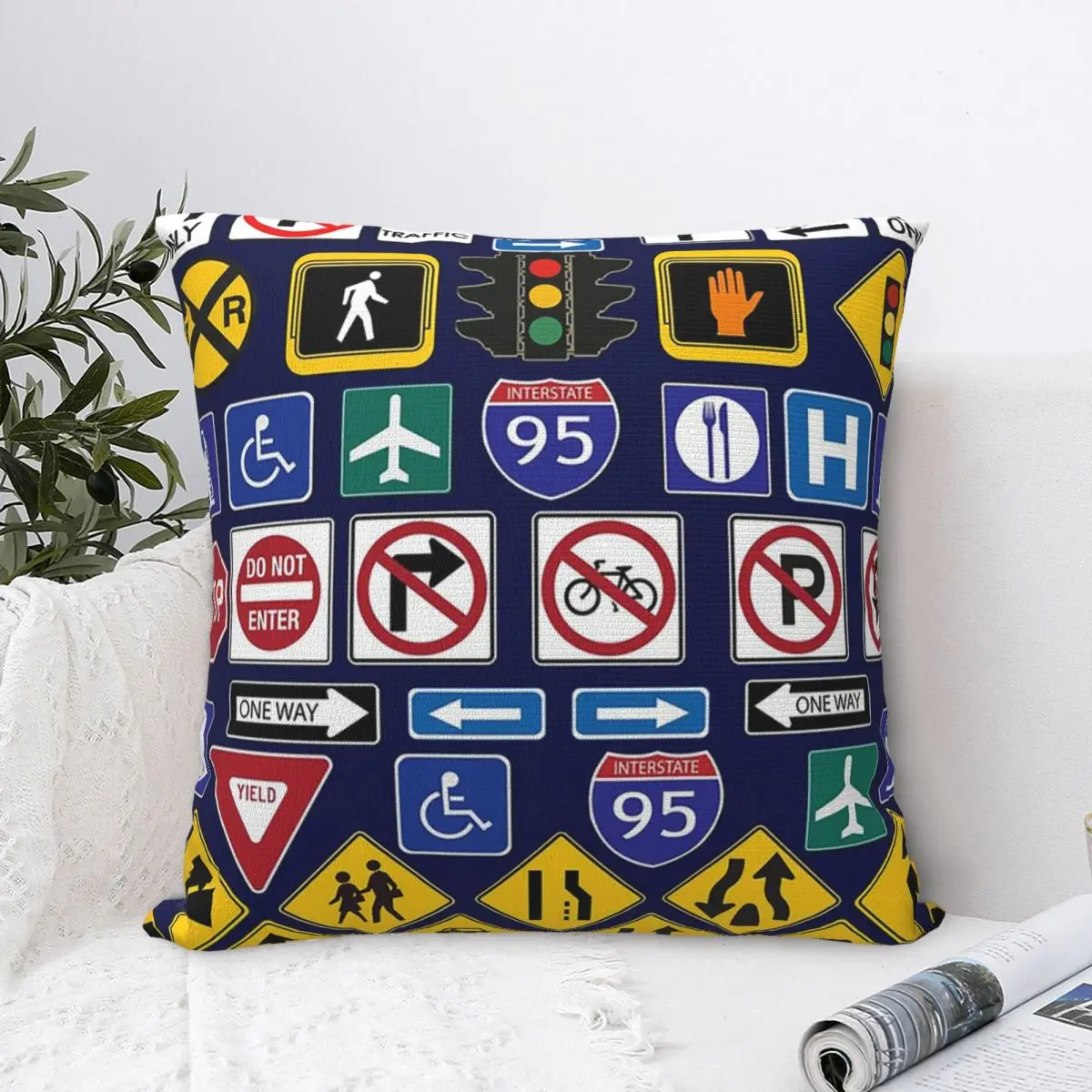 

Road Signs, Regulations Signs Pillowcase Pillows Cover Cushion Comfort Throw Pillow Sofa Decorative Cushions Used for Home