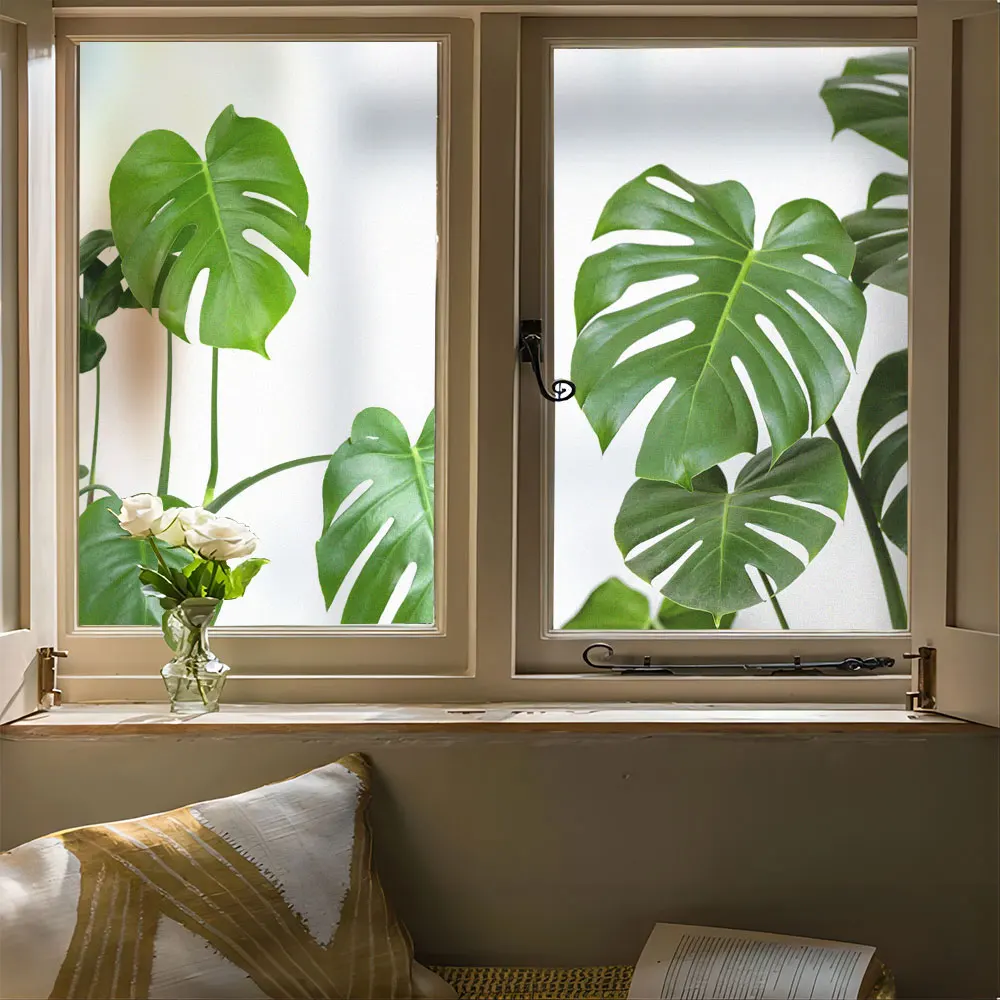 

Non-glue Static Cling Frosted Privacy Window Film Tortoiseshell Leaf Pattern Anti UV Glass Window Film Stained Glass Door Film