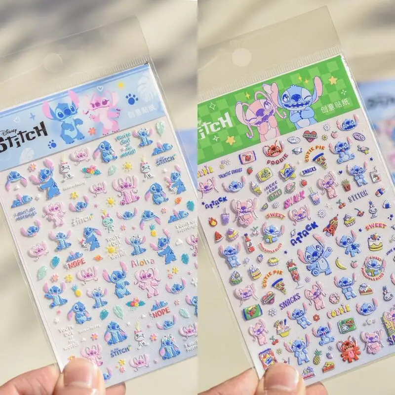 

Kawaii Disney Lilo&stitch Relief Nail Stickers 3D Cartoon Cute Diy Material Decoration Girl's Birthday Gift Creative Peripherals