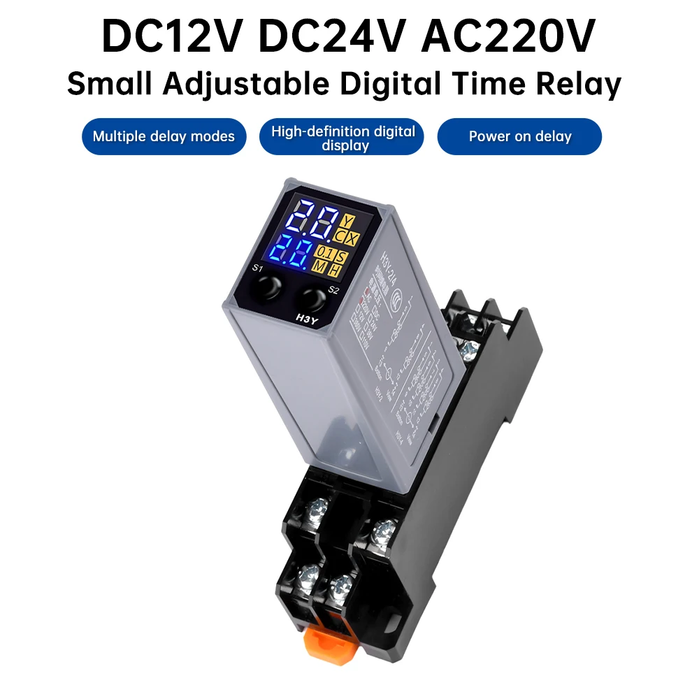 LCD Display Delay Relay Power-on Delay Controller Time Relay Electronic Delay Timer Relay with Base Socket DC12V/24V A220V