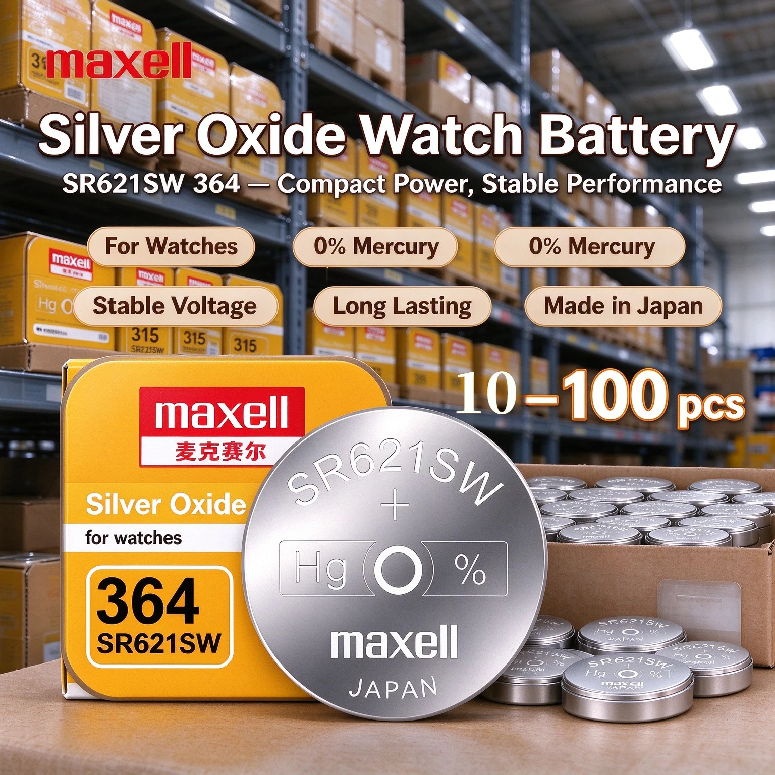 10-100PCS Maxell SR621SW 364 Silver Oxide Button Cell Battery 1.55V AG1 LR621 Coin Battery For Wrist Watch Quartz Clock