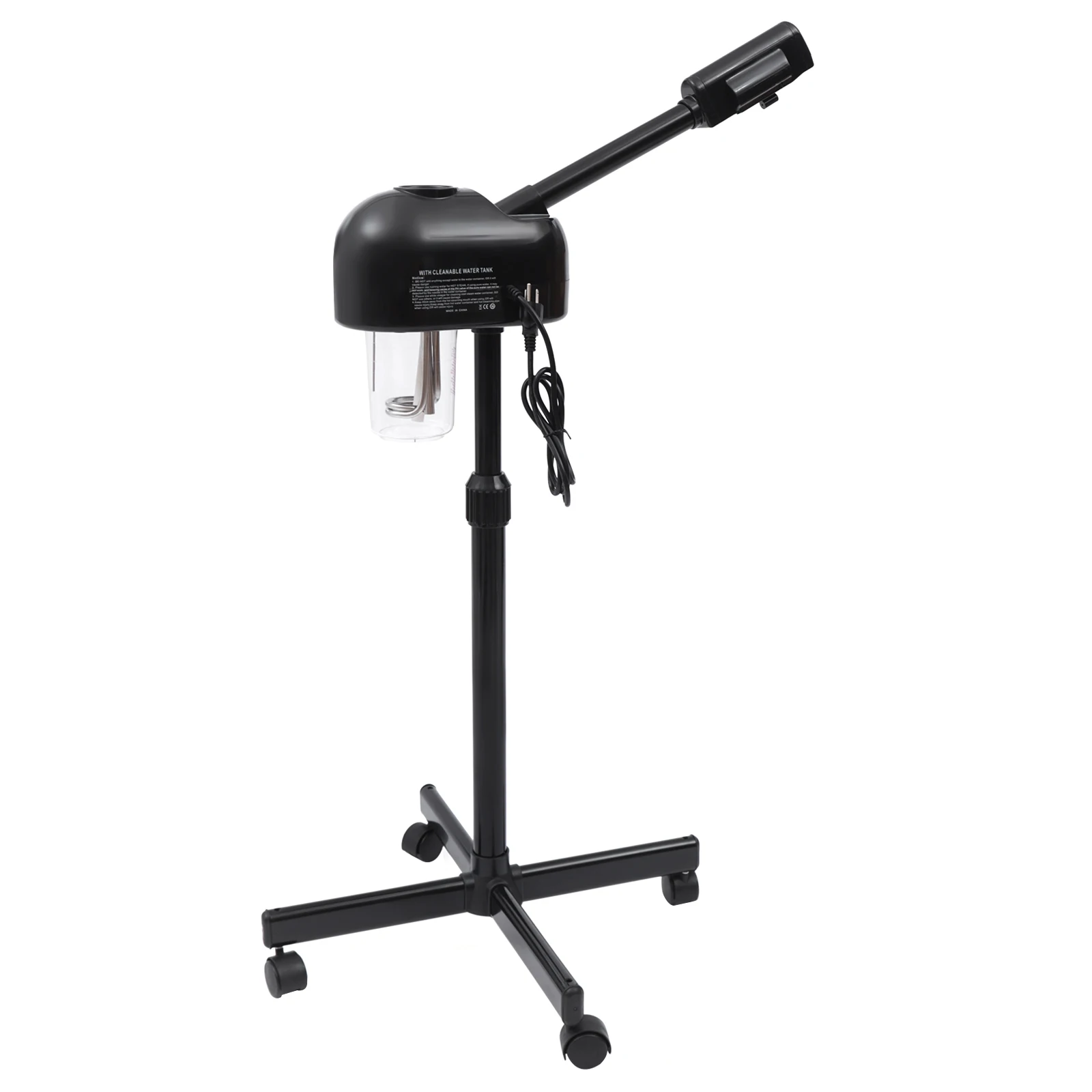 جهاز بخار الوجه الأسود بالأوزون الاحترافي مع شاشة LCD - آلة سبا بالرذاذ الساخن بقدرة 750 وات للتنظيف العميق، ارتفاع قابل للتعديل