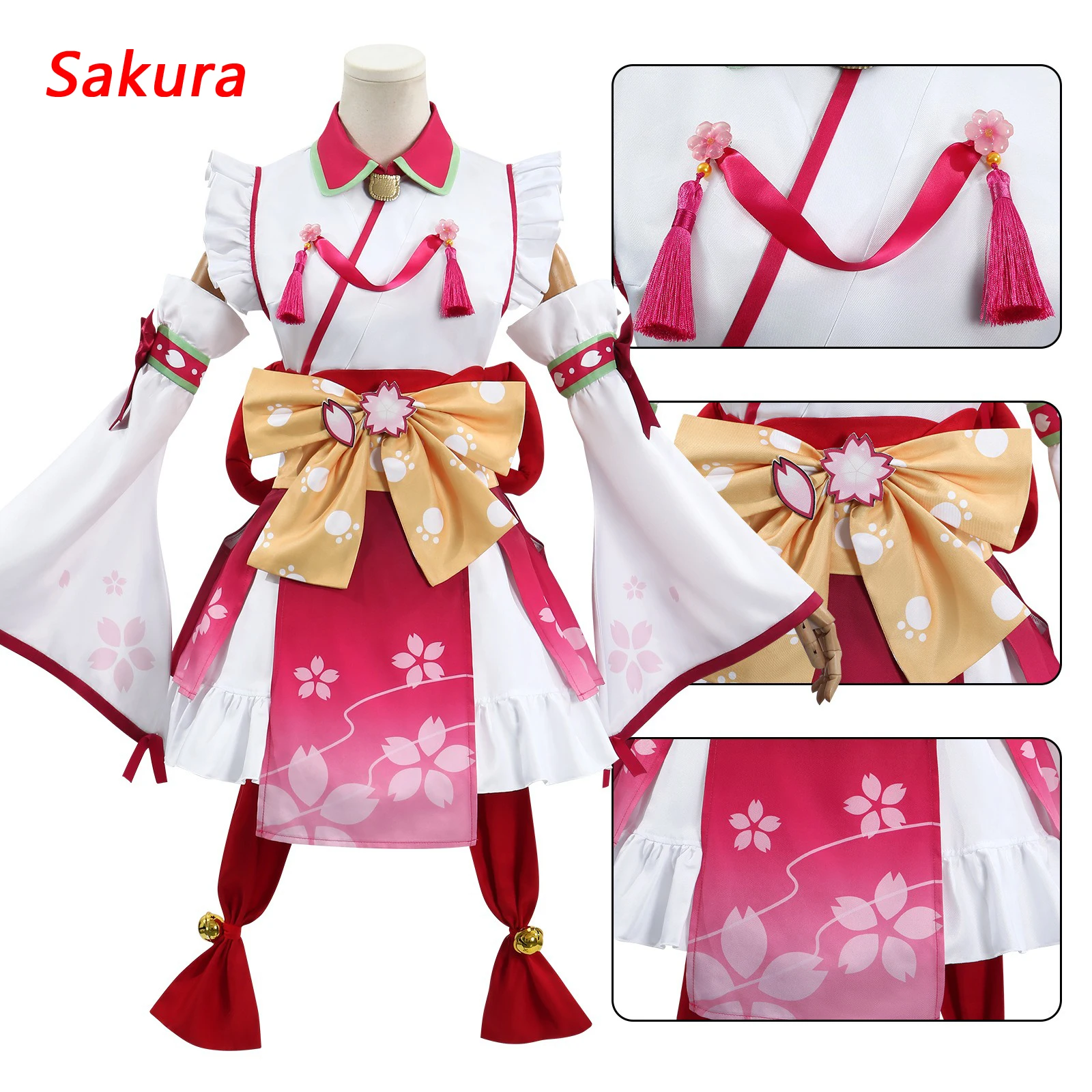 

In Stock Sakura Miko Cosplay Costume Maid Dress Kimono Haori Yukata Hololive Holo Vtuber Full Set Wig Halloween Xmas