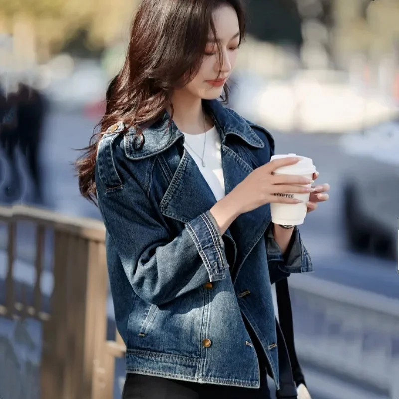 2025 feminino mangas compridas denim casaco primavera outono feminino cor sólida jeans jaqueta coreano senhoras moda lazer cowboy outwear