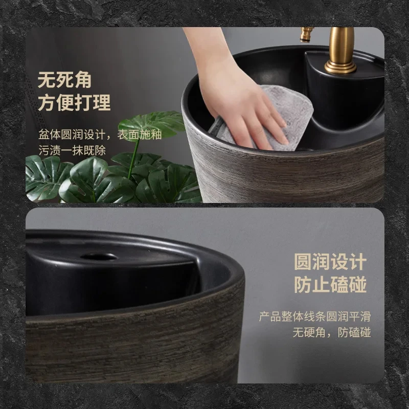 Wash Basin Retro Pedestal Washbasin Pedestal Basin One-Piece Floor-Mounted Bathroom Sink YX027WY