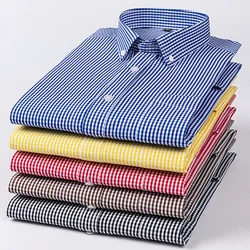 Camisa holgada informal sin planchado para hombre, camisa de primavera a cuadros pequeños, camisa de manga larga