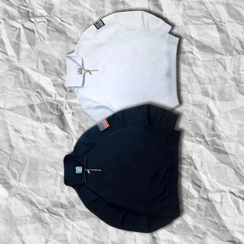 

American Trend 2 Pcs Outerwear Hoodie Co-ords Y2K Retro Quarterzip Pullover Zipneck Embroidery Streetwear Sweatshirt Set