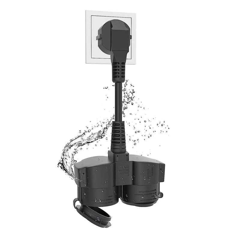 ABKD Double Plug For Socket, Extension Cable With 2 Schuko Sockets, Multiple Socket Outdoor, 16 A / 250 V,EU Plug