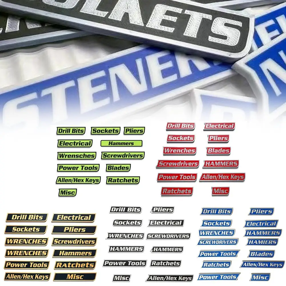 12 قطعة مجموعة ملصقات صندوق الأدوات المغناطيسي المحمول سهلة القراءة ثلاثية الأبعاد صندوق الأدوات المغناطيسي المنظم العلامات ملصقات الملحقات #1