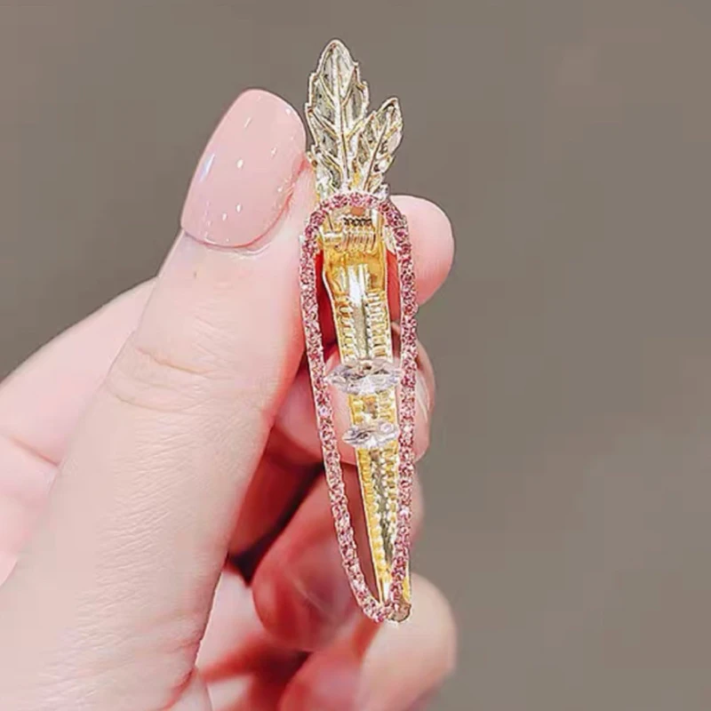 2022 New Clip Headdress Cute Carrot Rhinestone Hairpin Alloy Bangs Clip Girl Available In Four Seasons Duckbill Hairpin