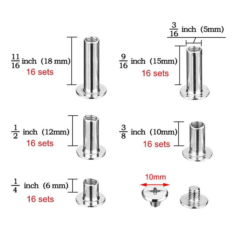 Chicago Screws Assorted Kit, Leather Rivets, Cross Head, Bookbinding Screw Post for Leather Belt, DIY Craft, 80 Sets, 5mm