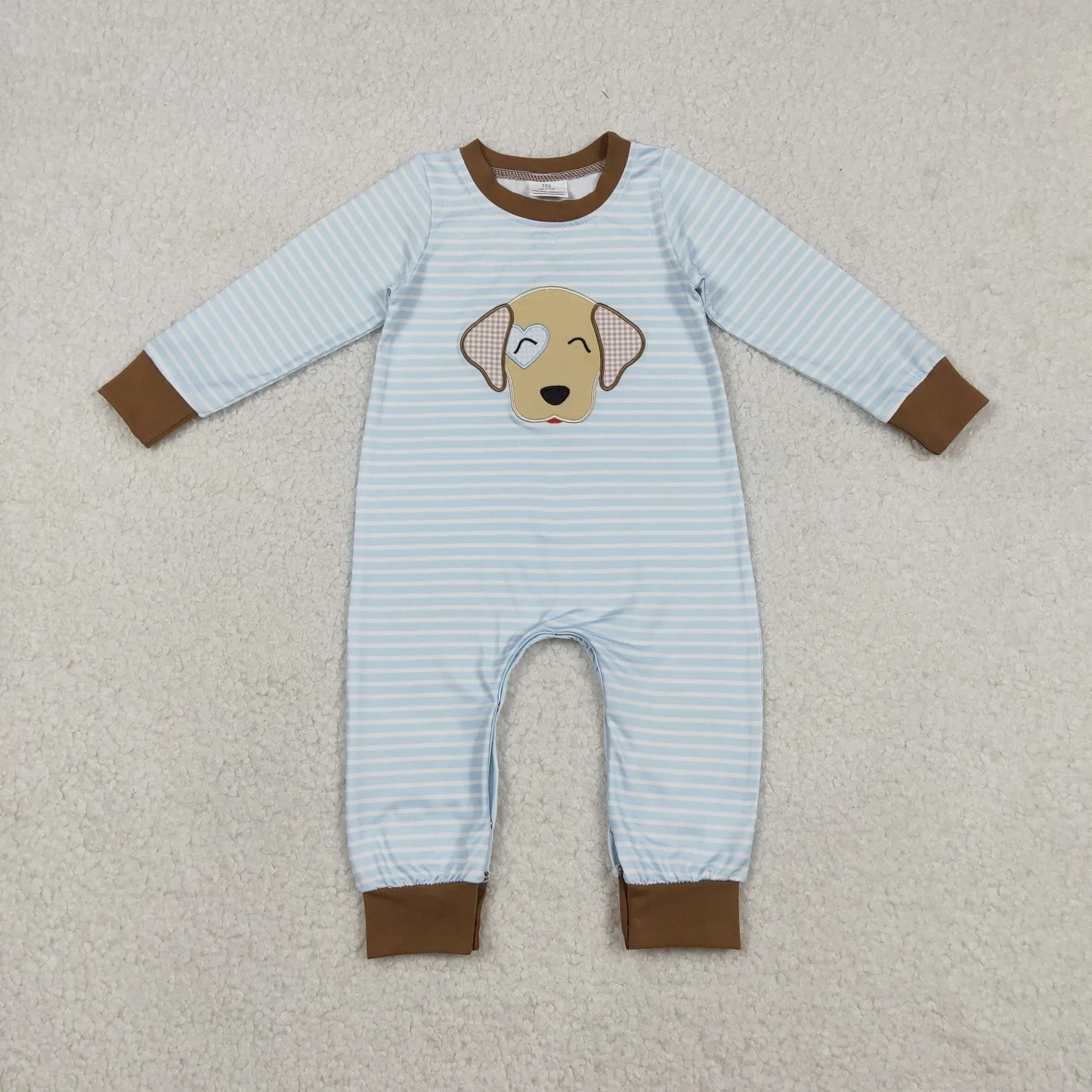

Wholesale Kids Infant Newborn Coverall Bodysuit Baby Boy Children Long Sleeves Embroidery Clothing Toddler Dog Stripes Romper