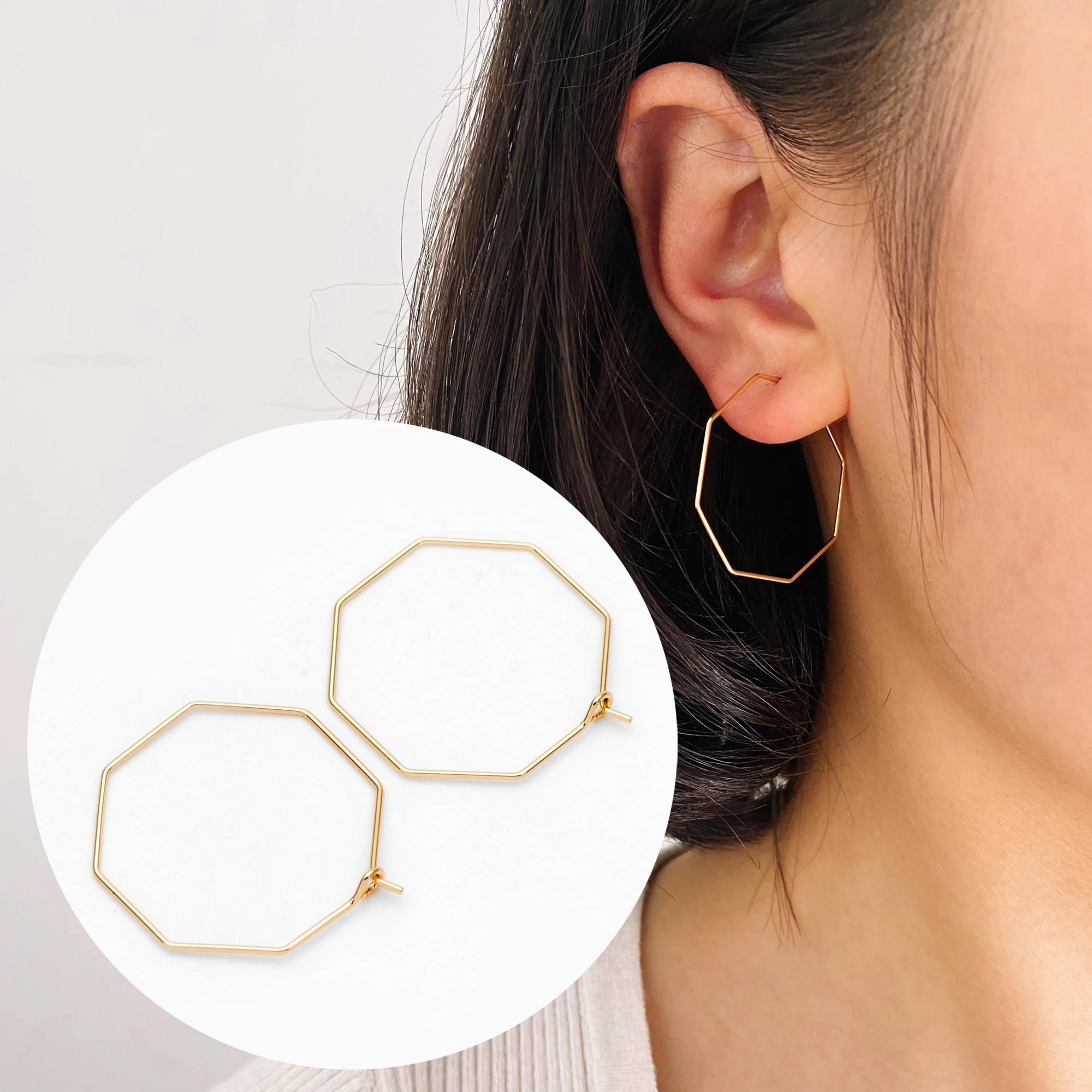 

10pcs Octagon Hoop Earring 28mm, 18K Gold Plated Brass, Geometric Ear Wire Components (GB-703-1)