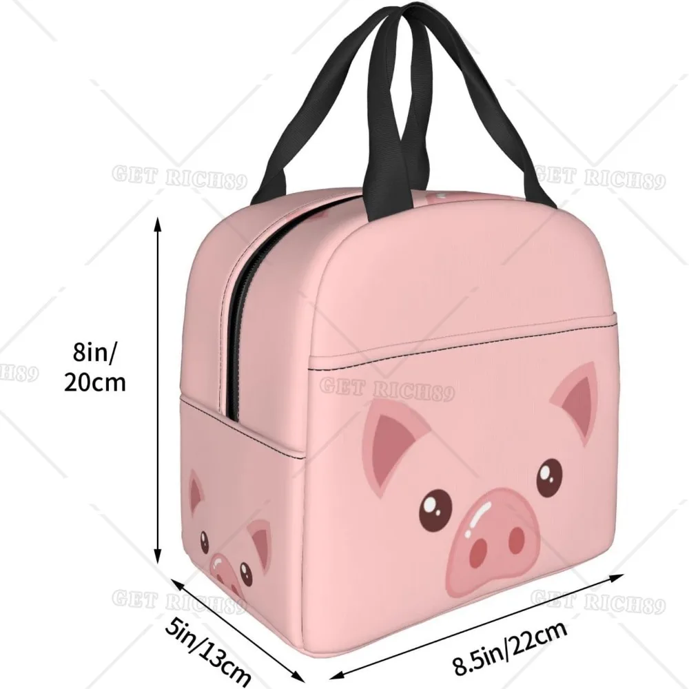 Cute Pig Face and Stars Lunch Bag for Women Men, Cute Animal Pig Insulated Lunch Box Container with Frond Pocket for Work Travel