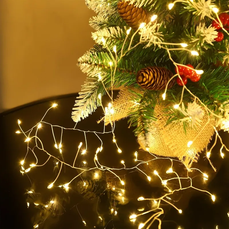 Remote Control USB Firecracker LED Lights with LED Silver Wire String Fairy Lamp for Bedroom Party Wedding Christmas Decor