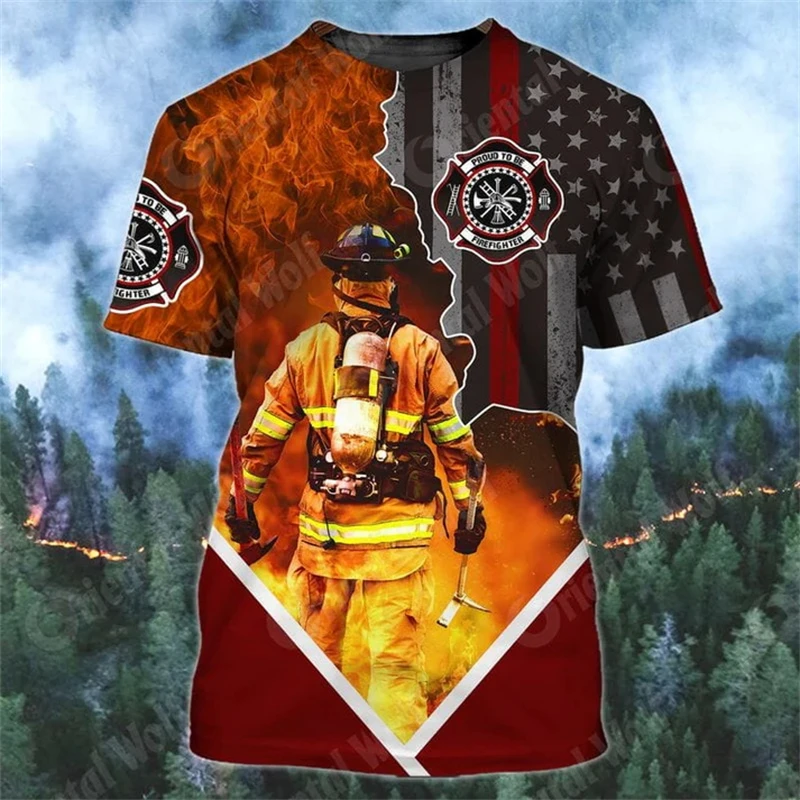 New Firefighter Graphic 3D Print T-Shirts Men Summer Casual Fireman T Shirt O-Neck Short Sleeve Tees Harajuku Y2k Kids Clothing