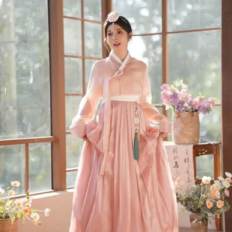 

2025 new improved style traditional Korean Hanbok dress court dress women ethnic performance costume retro cross collar hanbok