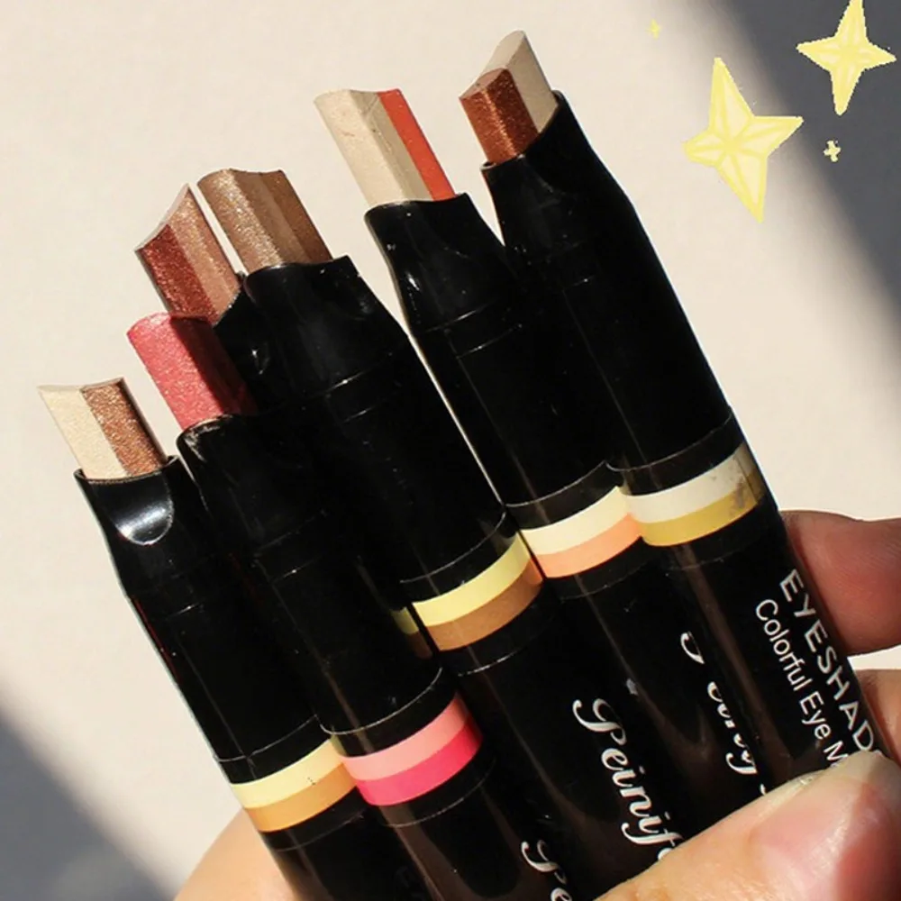 Bâton de fard à paupières Double couleur dégradé, crayon bicolore scintillant métallique, stylo ombre à paupières paresseux, étanche 2 en 1, cosmétique pour les yeux