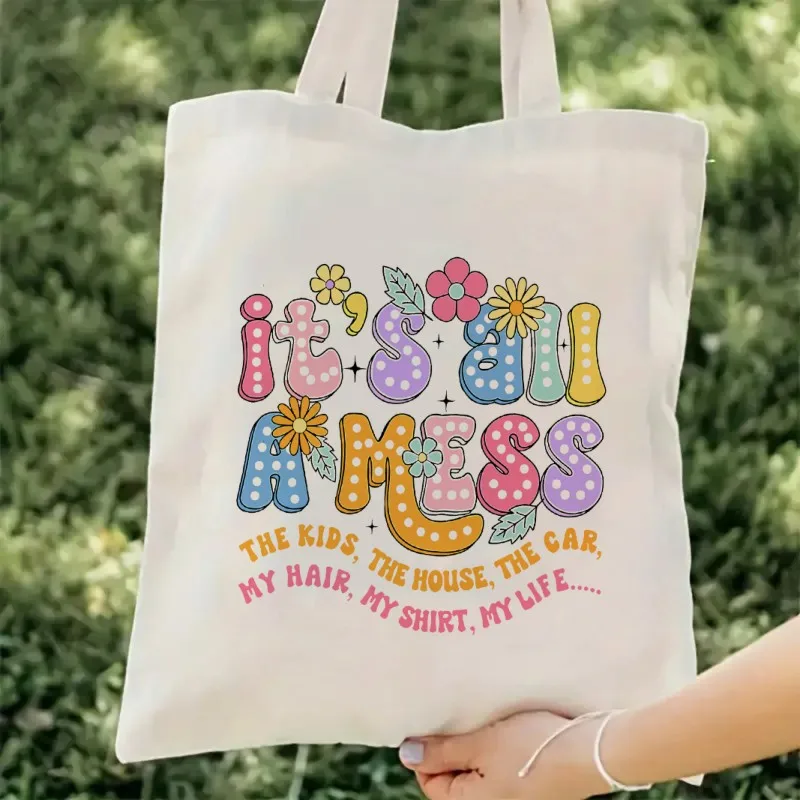 

It's All A Mess Canvas Bookish Tote Bag Bookish Bag Canvas Tote Bag Large Capacity Shopping Bags Shoulder Handbag