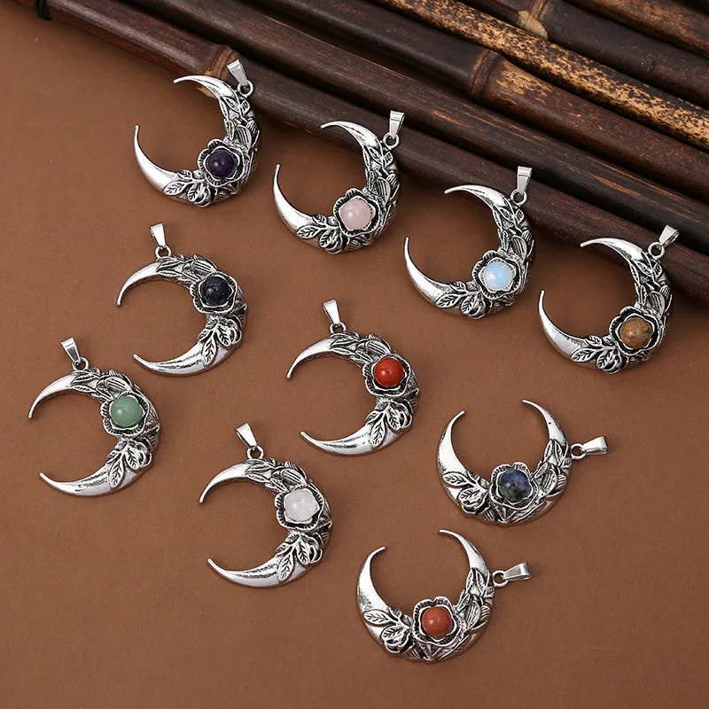 

8 шт. хрустальный камень кабошон роза луна полумесяц кулон DIY натуральный аметист кварц драгоценный камень мужские изготовления ювелирных изделий оптом