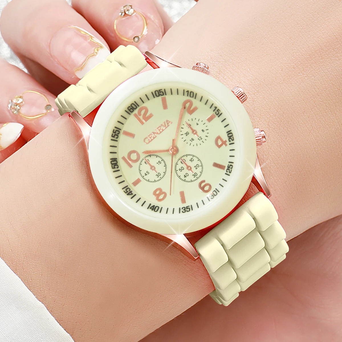 7PCS Women Watches Fashion Silicone Band Ladies Quartz Watch Reloj Mujer Girls Clock Gift（Without Box）