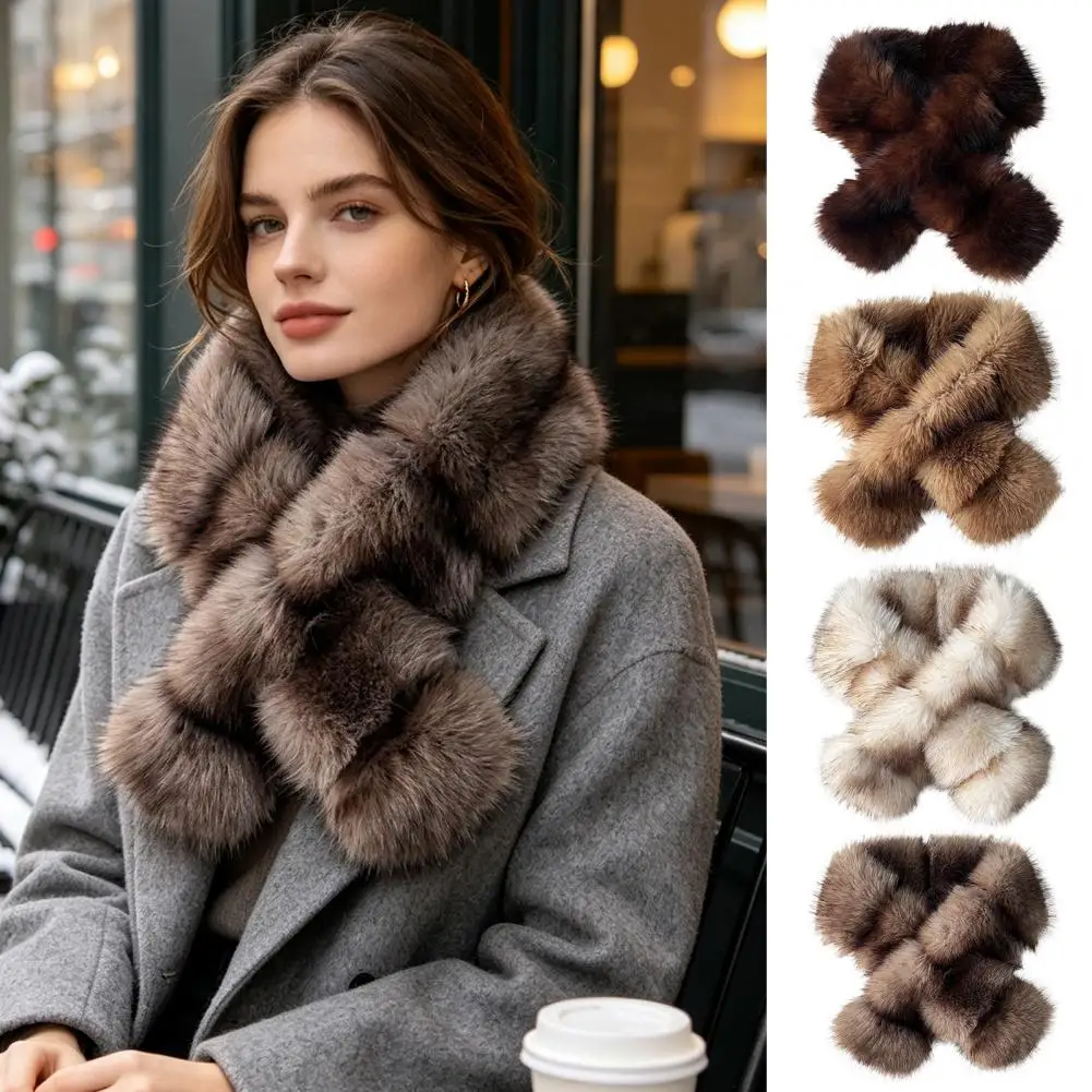 Faux Mink Wrap Scarf for Women, Double-Sided Plush Neck Warmer Thick Winter Fur Collar, Luxury Soft Wrap for Autumn