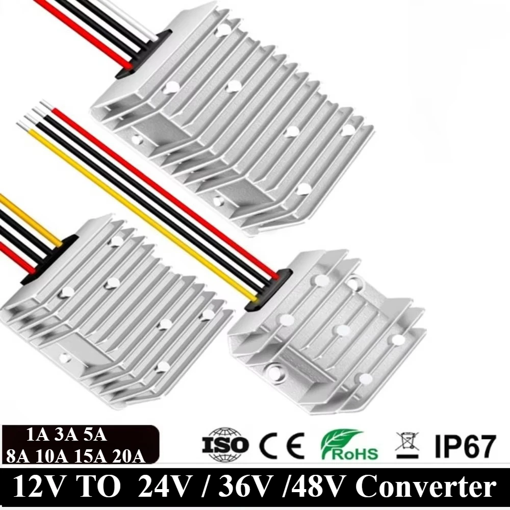 

12V to 24V 28V 36V 48V 1A 3A 5A 8A 10A 15A 20A DC-DC Step Up Converter Regulator Booster Power Module Voltage for Cars CE ROHS