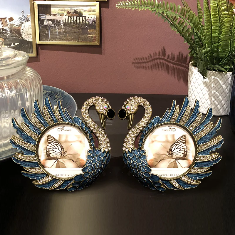 2pieces/set 4inches White/Blue Swan Metal Pictures Frames Kids Photo Frames fashion Room Decor Shadow Box Frames