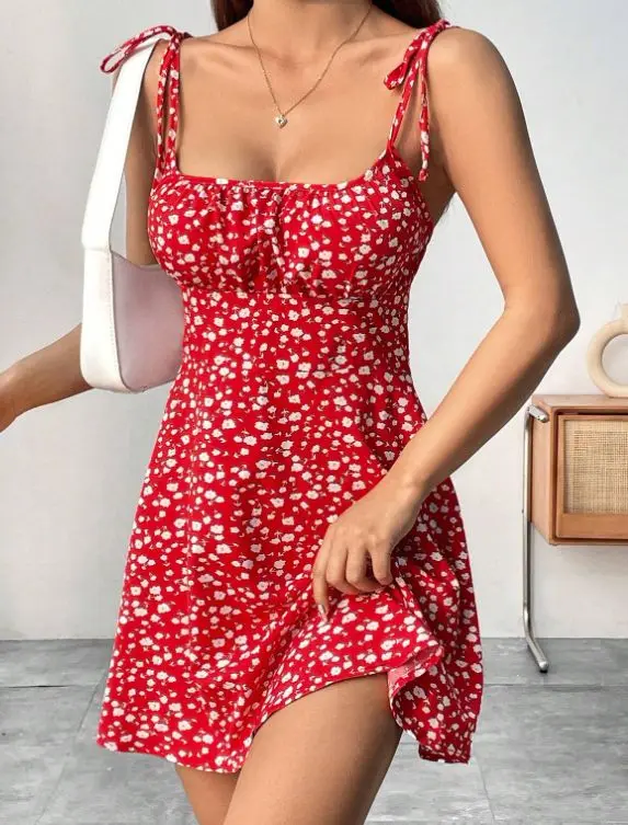New Women Summer Floral Spaghetti Strap Sexy Dresses,Mini Dress,Beach Dress,Woman Clothing,Short Dresses,Clothes,Sundress view 4