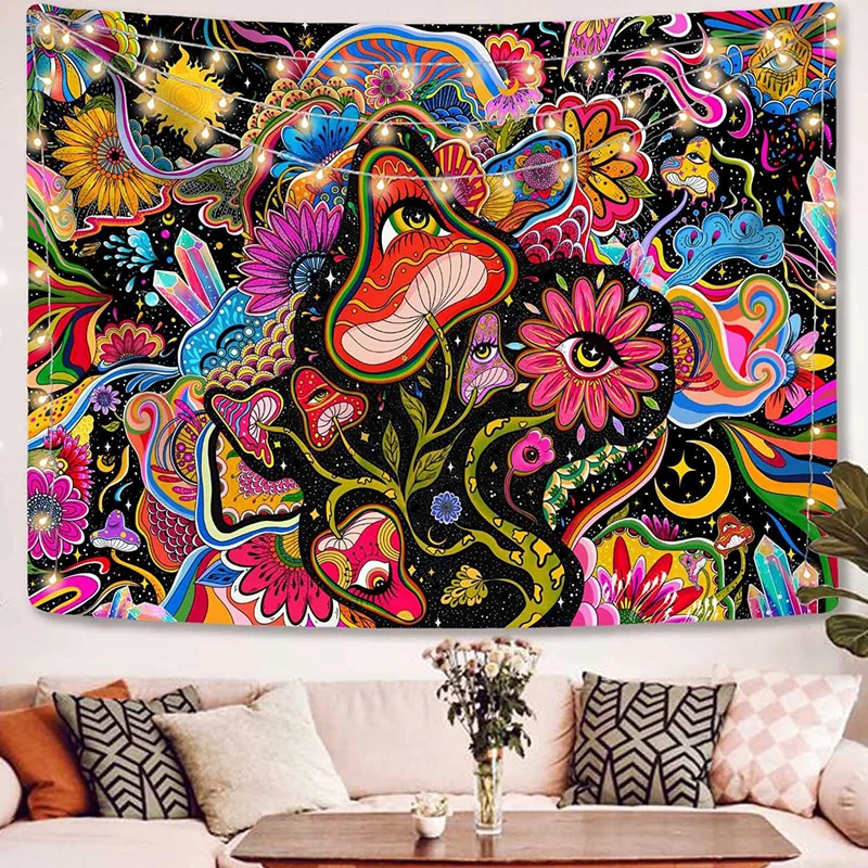 Psychedelic Mushroom Tapestry Divination Psychic Wall Hanging Hippie Boho Cute Room Decoration Magic Tapestries Art Home Decor