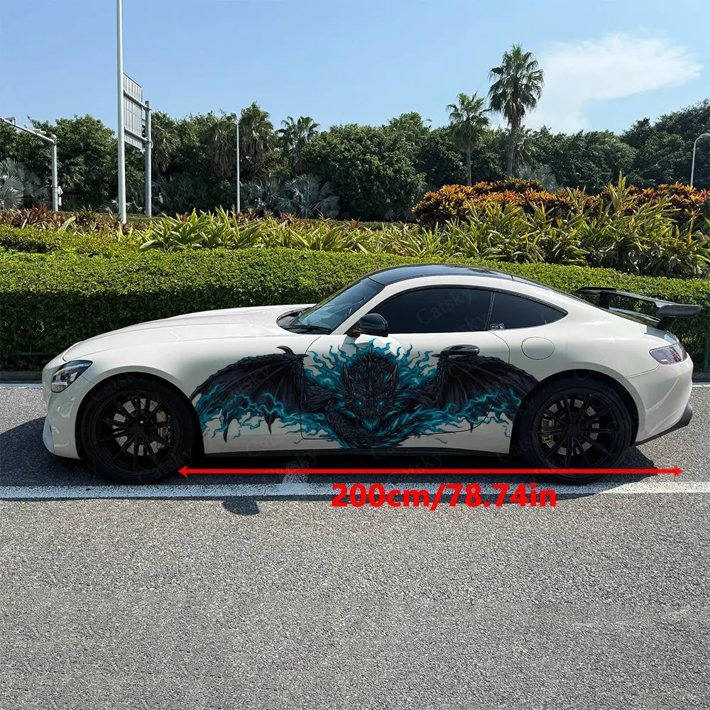 2pcs Blue Lightning Black Dragon Car Decal Full Body Floral Decoration Scratches Protect Car Decal Waterproof Car Vinyl Wraps