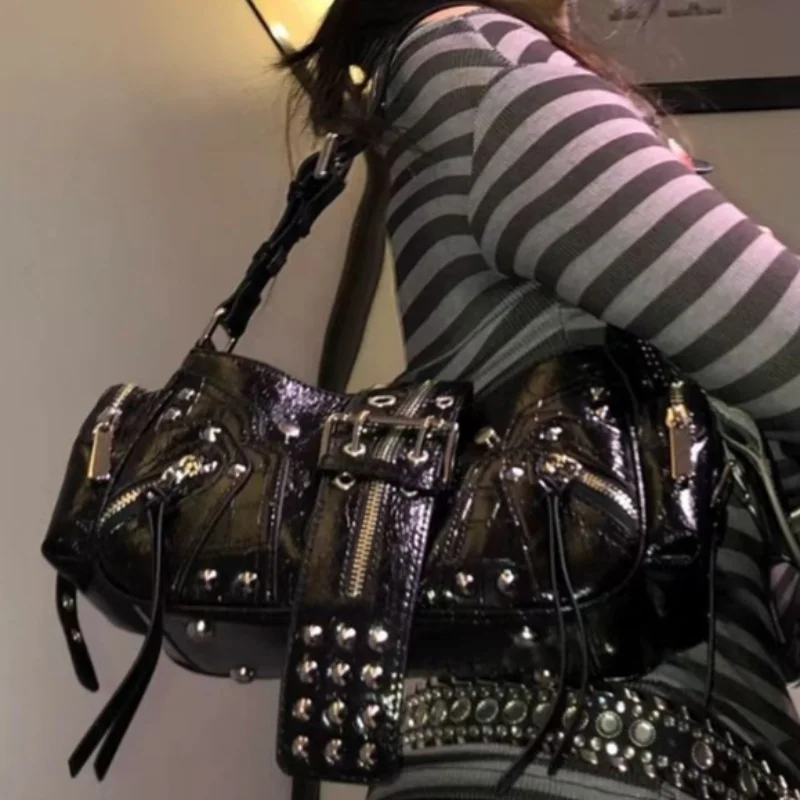 

Women's Y2k Underarm Bags for Women Luxury Designer Handbag Purses Vintage PU Leather Rivet Decoration Shoulder Crossbody Bag