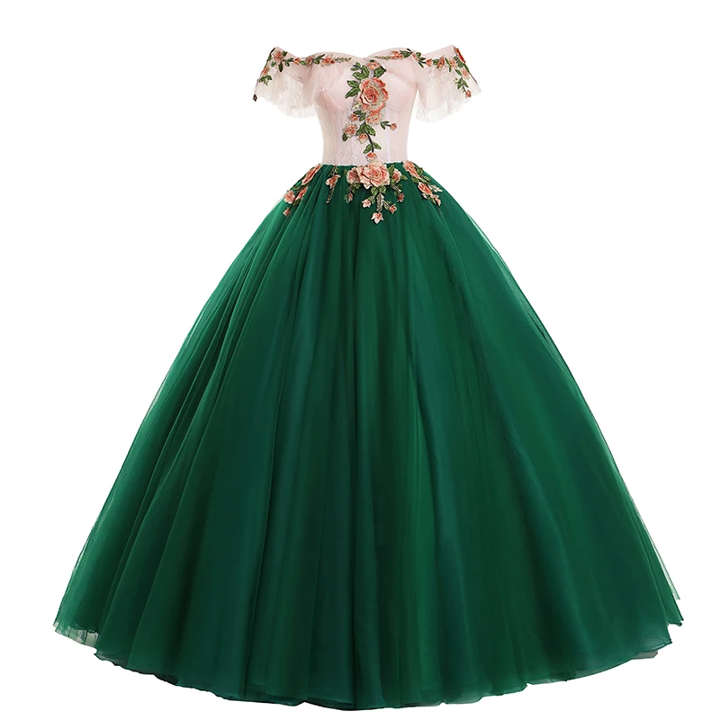 Женское бальное платье, винтажное кружевное платье Quinceanera, элегантное платье с открытыми плечами, милые платья с цветочным принтом