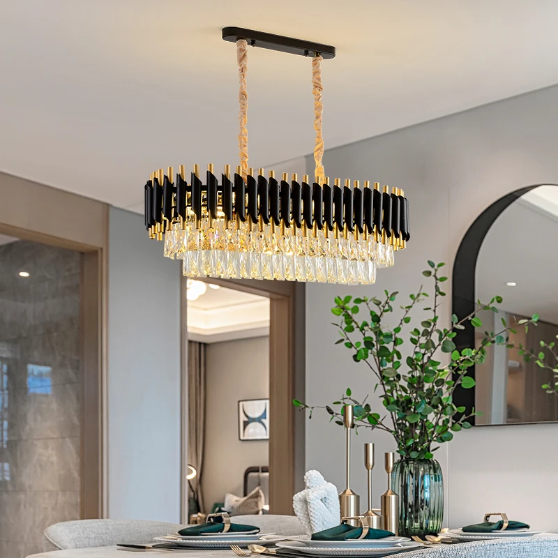 Light luxury crystal LED chandelier living room headlight modern kitchen dining room bedroom lighting creative black style