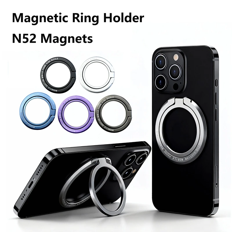 

Magnetic Cell Phone Ring Holder Mobile Phone Bracket Removable Cell Phone Grip Kickstand for iPhone MagSafe Samsung Xiaomi