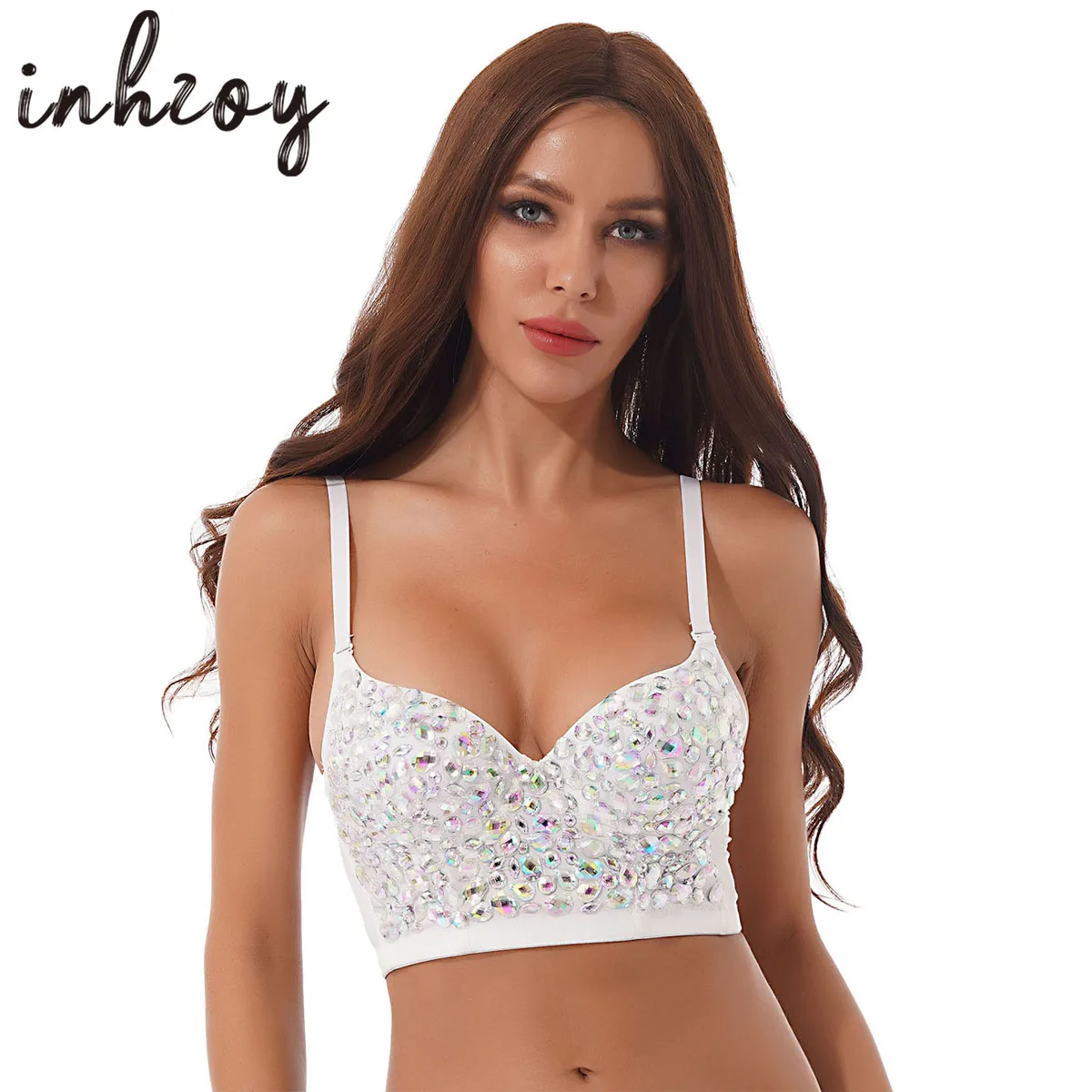 

Womens Tribal Sparkle Rhinestones Beading Bustier Bra Top Showgirl Cabaret Brassiere Bralet Rave Party Belly Dance Costume