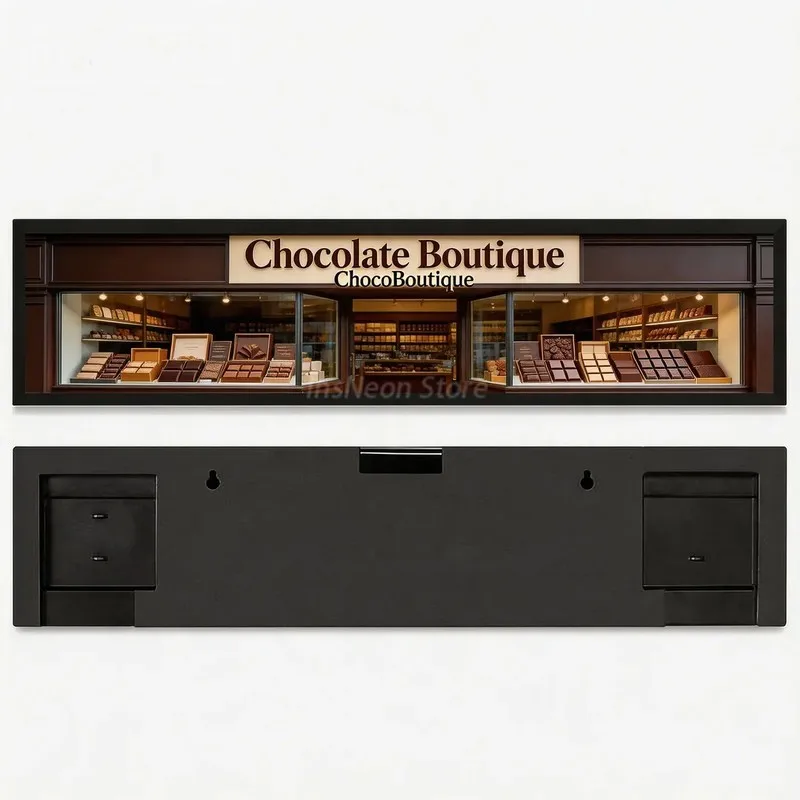 Custom Wide LED Poster Frame Lightbox, Chocolate Boutique Illuminated Display Sign for Chocolate Candy Store Window Decor