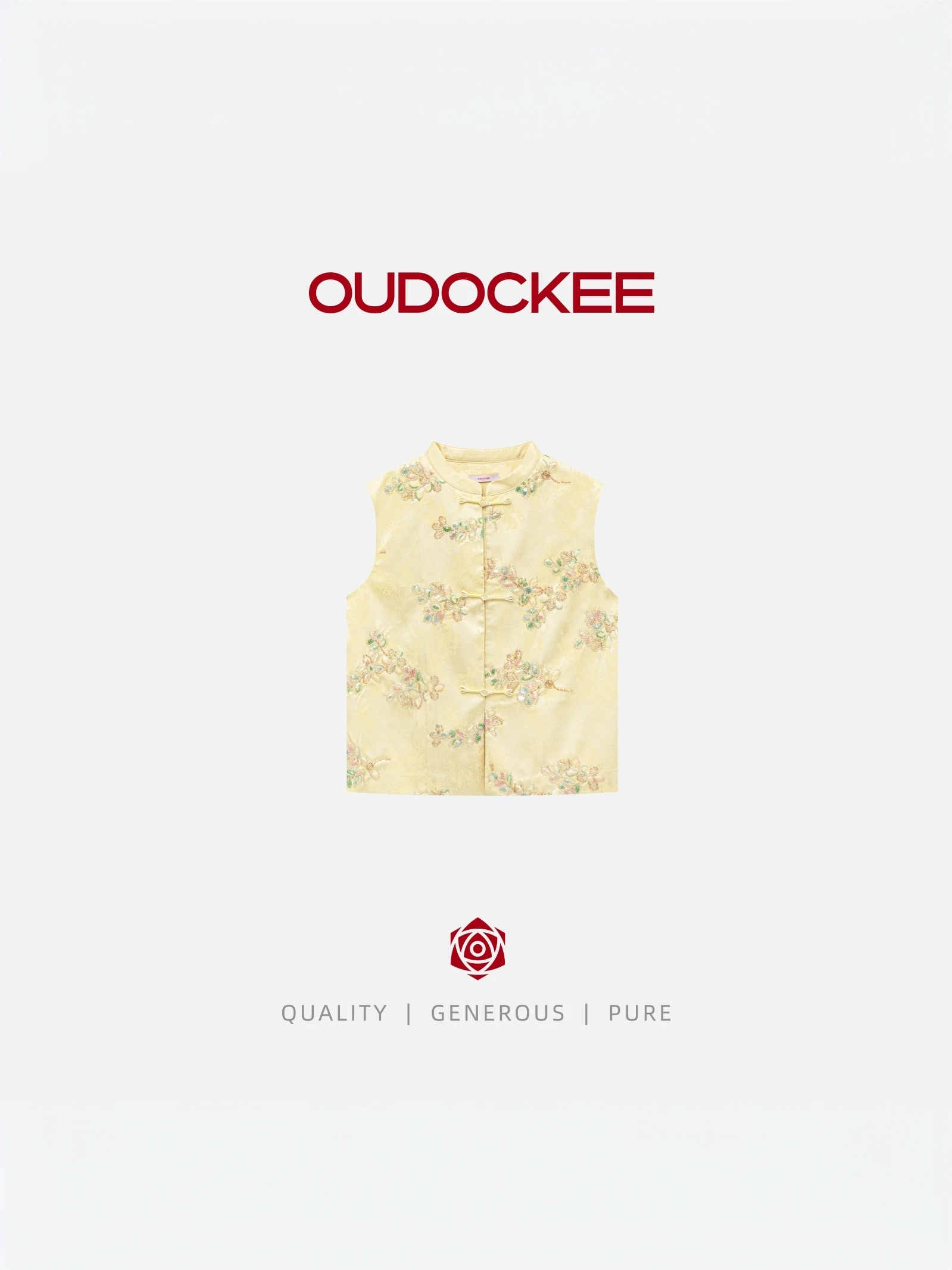 

OUDOCKEE New Chinese Style National Artistic High End Vest Rhinestone Embroidery Silk Women's Top Fashion Winter Jacket