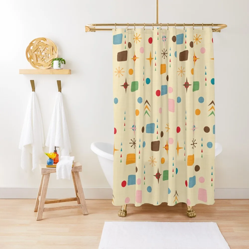 

Atomic Pattern Beige Blue#midcenturymodern Shower Curtain Cover Curtain