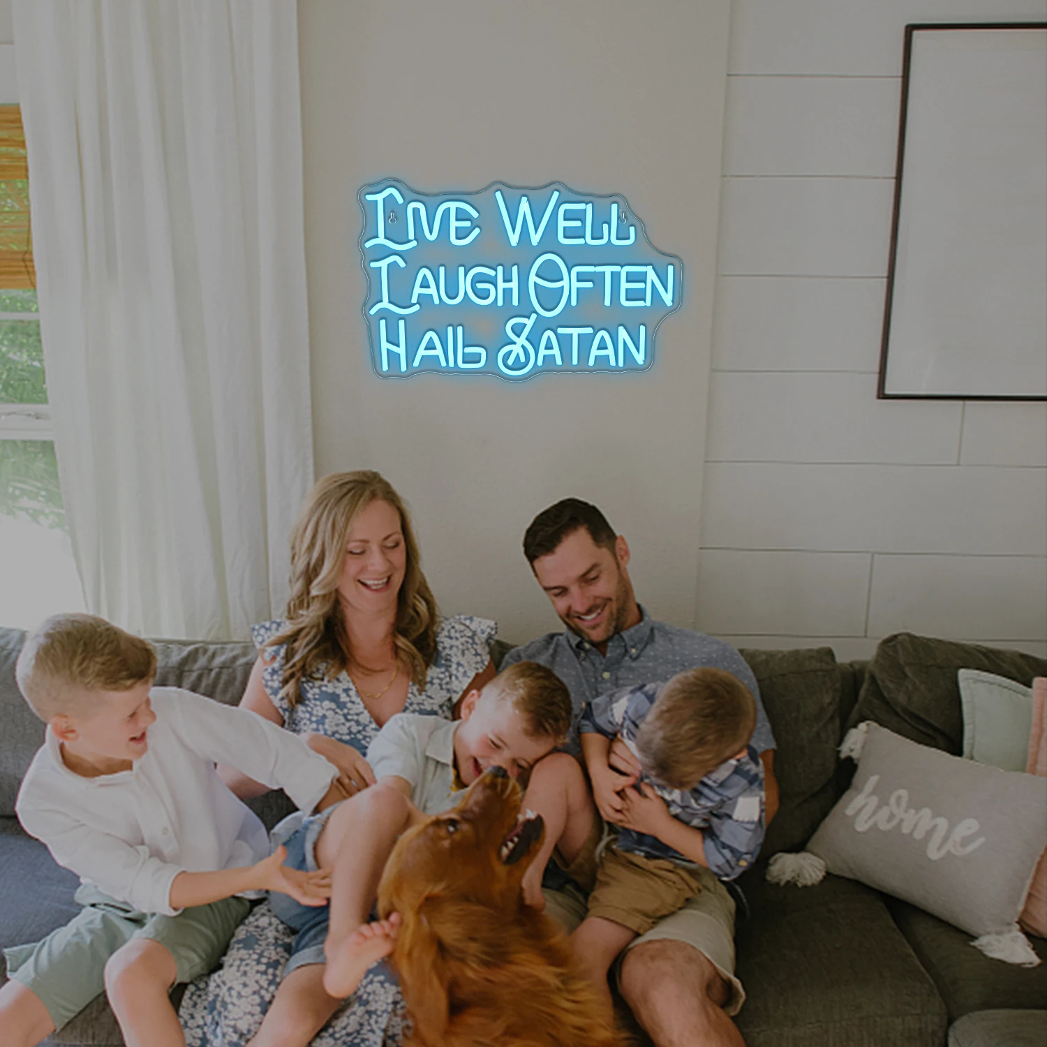 Live Well Laugh Often Hail Satan Neon Sign For Wall Decor Dimmable Ice Blue Letter Neon Light Signs USB Powered Office Bar Decor