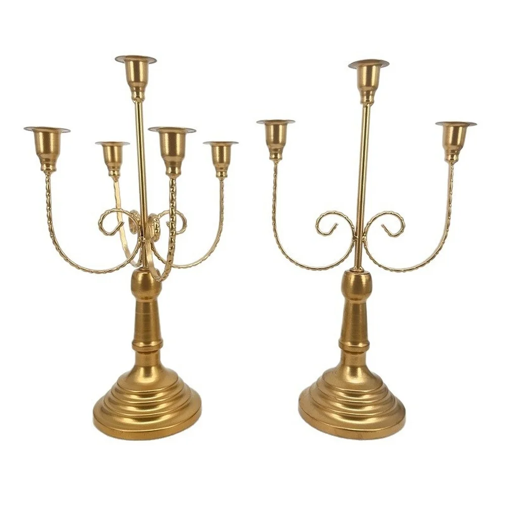 Retro Vintage Iron Candle Holder European Style Matte Gold Candelabra For Wedding Table Home Party Dinner Desktop Decor Ornament