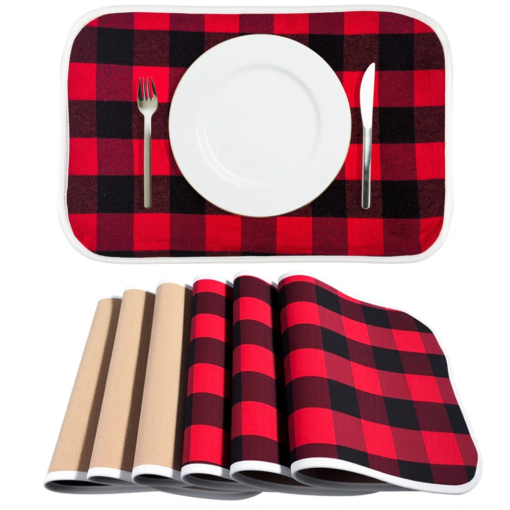 Reusable Placemat Vintage Polyester Placemats Christmas Tablecloth Checkered Checkered Table Mat For Kitchen Holiday Party