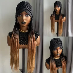 WIGERA-peluca sintética trenzada con diadema para mujer, turbante largo de 24 pulgadas, color negro, marrón oscuro, Marrón miel, extensiones de cabello trenzado