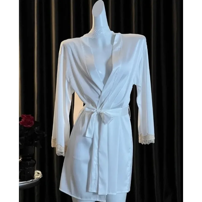 

Elegant Ice Silk Pajama Set for Women,French Style Morning Gown,Sexy Homewear,Pure Desire Romantic Nightdress
