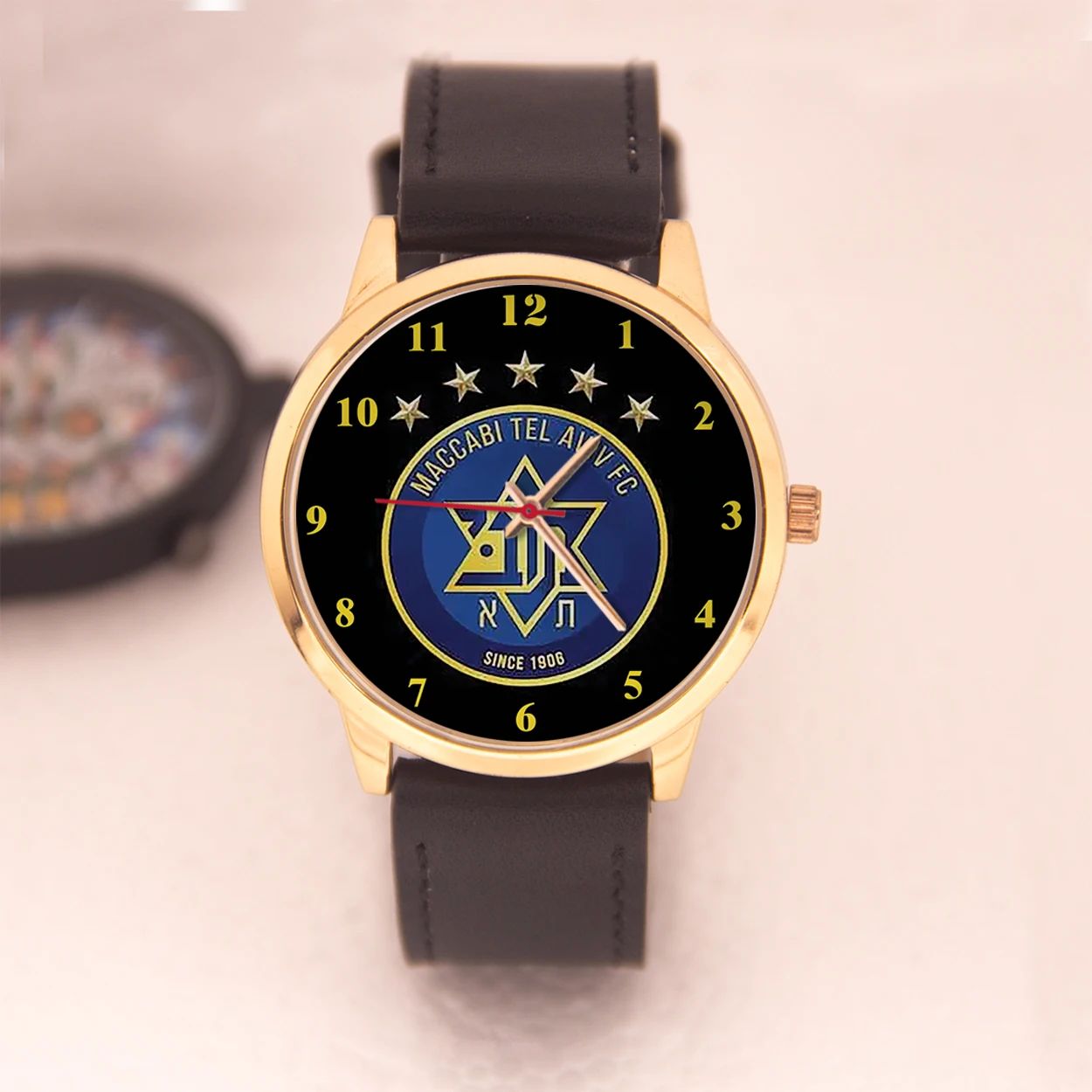 Gift Watches for Men Maccabi Tel Aviv Vintage Watch Dial Football Fans Electronics Rose Gold Black Watch Strap 22mm Silver Man