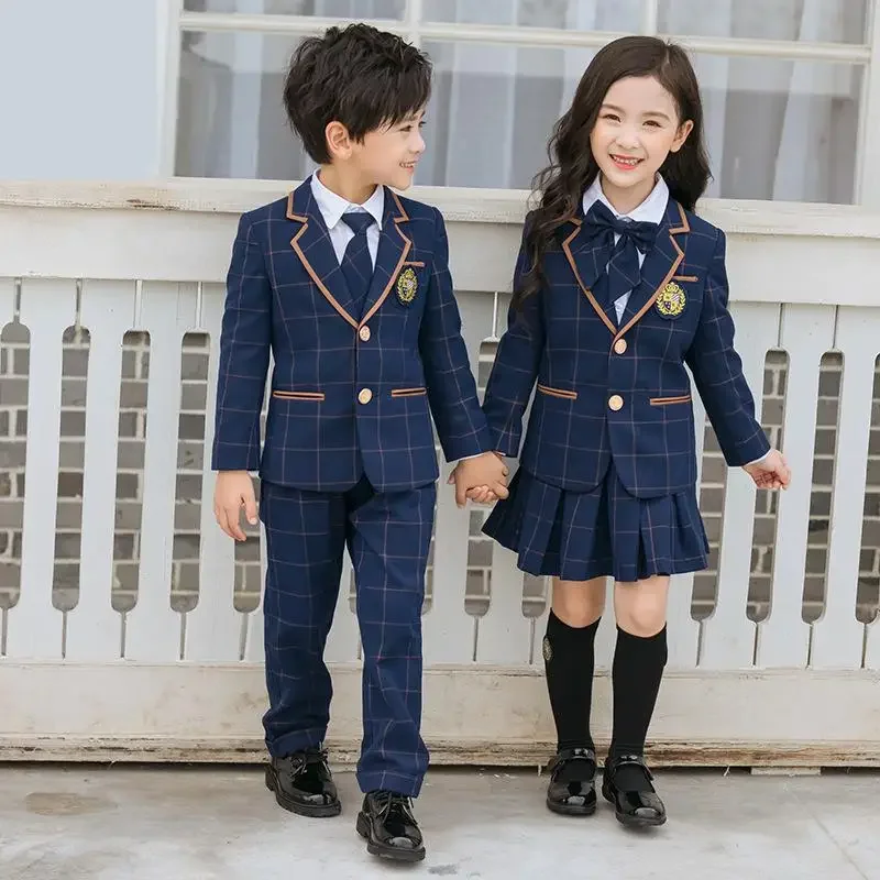 British School Uniform Kindergarten Uniform Wear Kids Primary School Wear Students Children Chorus Costume 4pcs Set Customes
